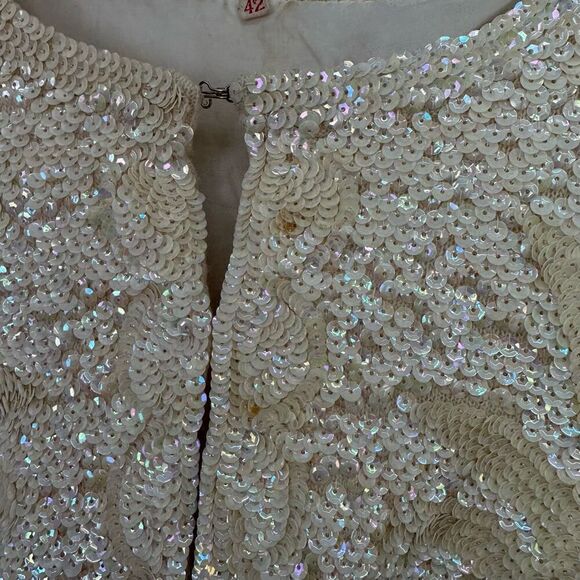 Vintage 50s 60s All Over Iridescent Sequin Art Deco Inspired 3/4 Sleeve Cropped - Picture 15 of 16